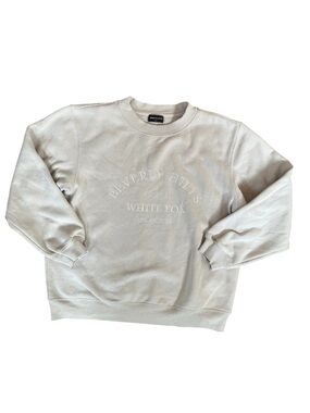 White Fox Beverley Hills Embroidered Camel Crewneck Boxy Oversized Sweatshirt